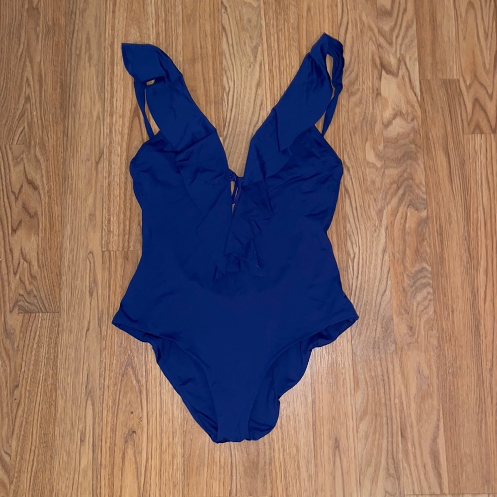 Blue one piece swimsuit
